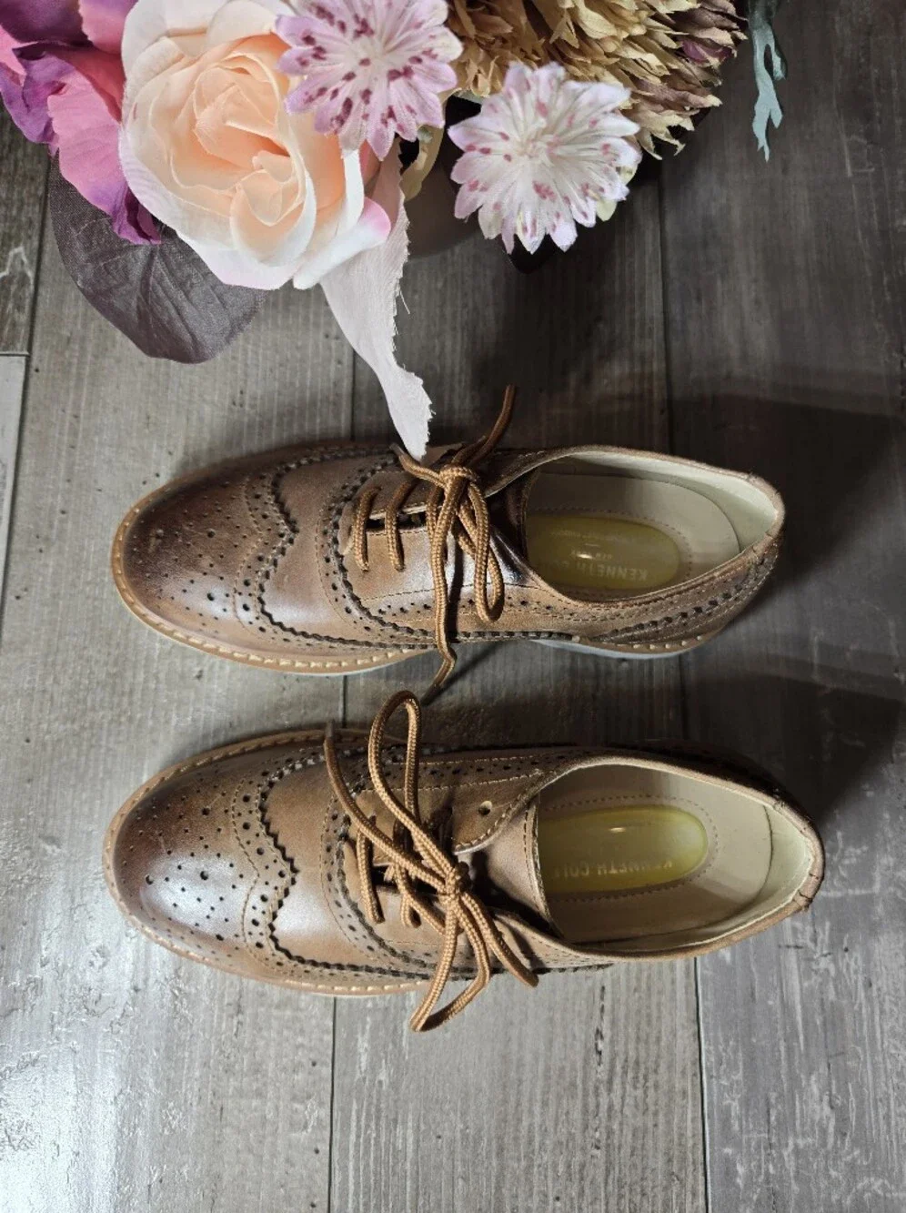 Kenneth Cole New York Boys Size 13 Cognac Leather Wingtip Brogues